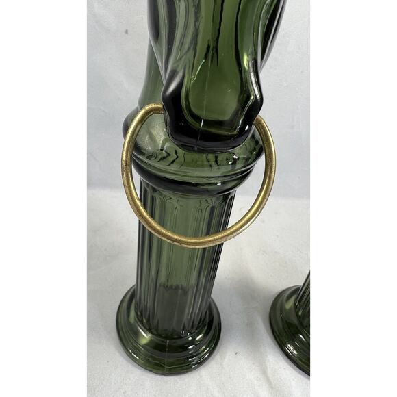 AVON Pony Post Decanter, Leather After Shave Lotion Glass Bottle, Green Lot Of 2 - Picture 12 of 13